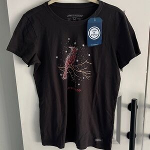 New Life Is Good Black Tee with Red Cardinal‎ Design